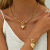 Ensemble 2 pièces pour femmes Bracelet et collier cœur doré en acier inoxydable, élégant et polyvalent
