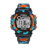 Montre de sport camouflage à affichage numérique avec chronographe, calendrier et étanchéité, design à un cadran
