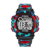 Montre de sport camouflage à affichage numérique avec chronographe, calendrier et étanchéité, design à un cadran