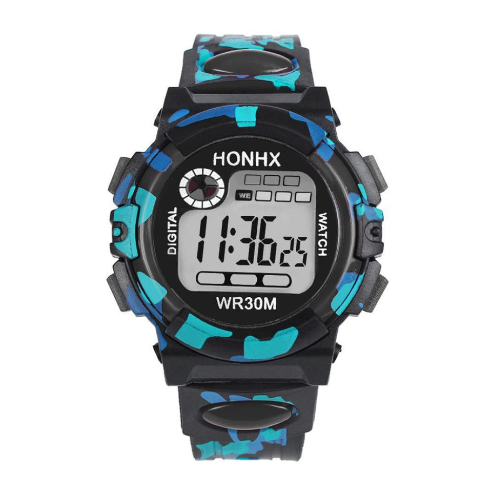 Montre de sport camouflage à affichage numérique avec chronographe, calendrier et étanchéité, design à un cadran