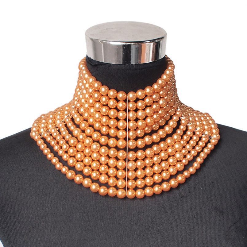 Collier court sexy à perles et plusieurs rangs