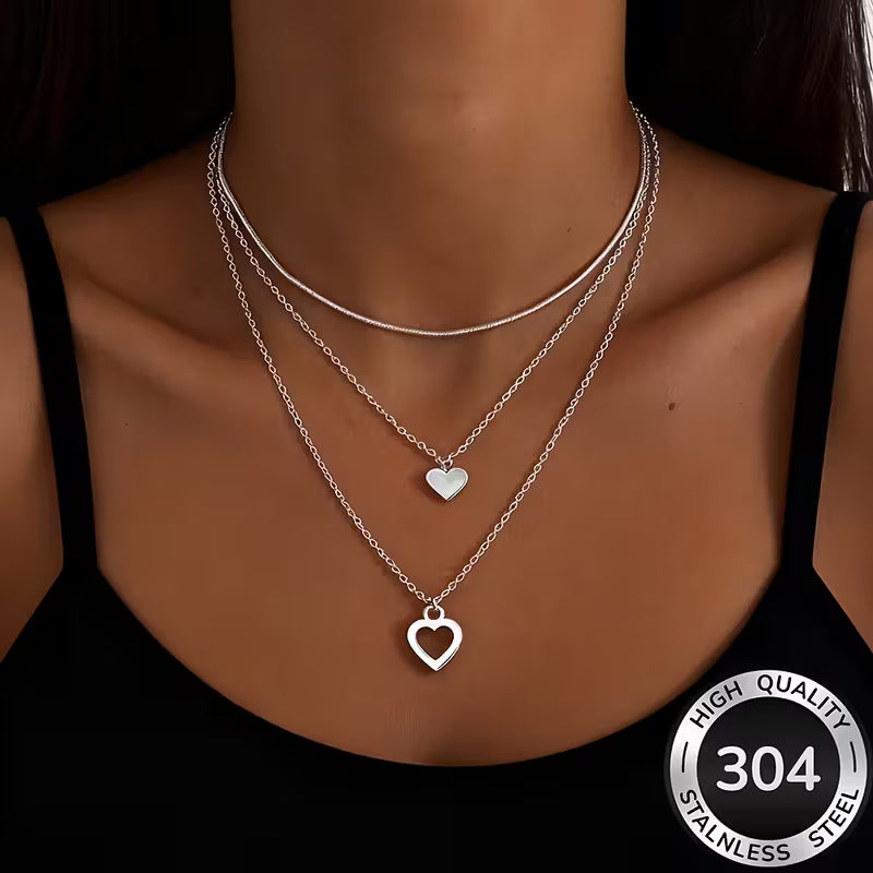 Collier cœur superposé doré AIVEO – Élégant, polyvalent, quotidien et fêtes