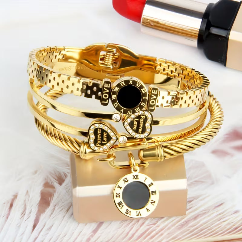 Ensemble de 3 bracelets Love pour femmes Acier inoxydable, rétro et cadeau Saint-Valentin