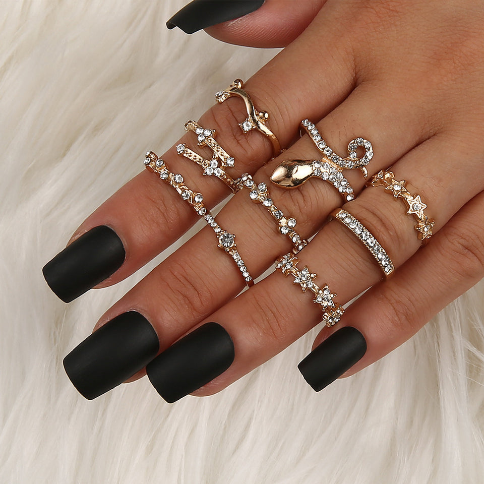 Anneau Barticulées géométriques en forme de couronne de feuilles, 6 pièces