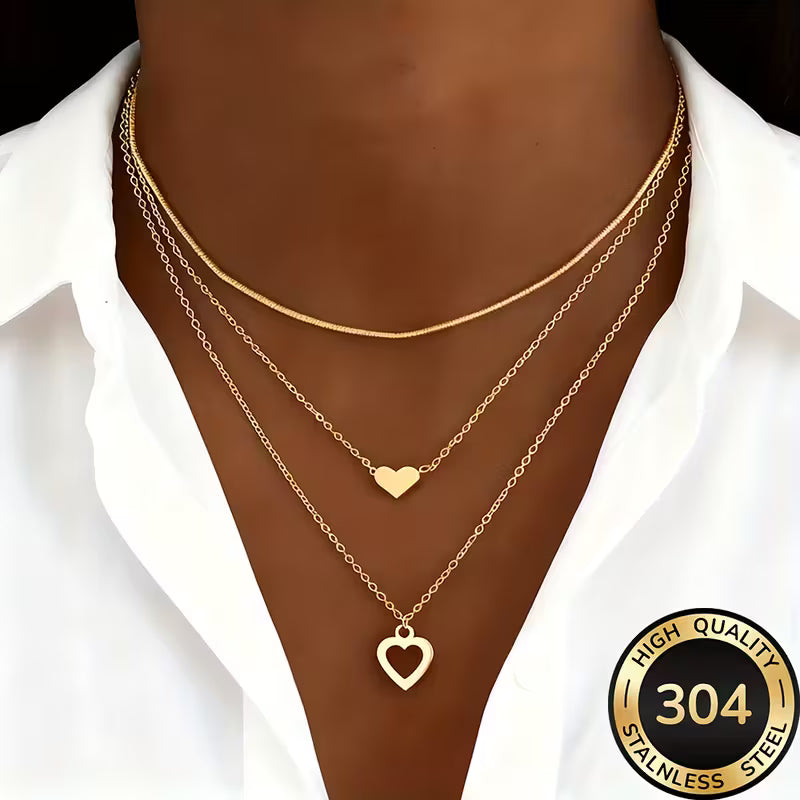 Collier cœur superposé doré AIVEO – Élégant, polyvalent, quotidien et fêtes