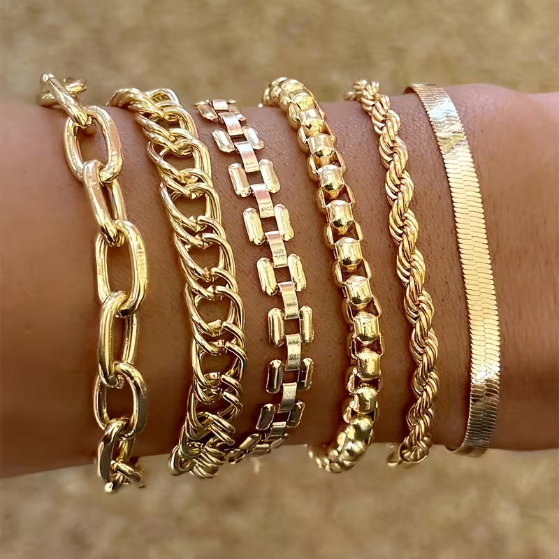 Ensemble de 6 bracelets chaînes punk pour femmes  Vintage, superposés, parfaits comme cadeau