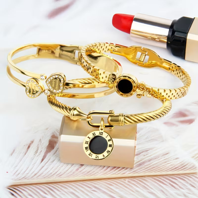 Ensemble de 3 bracelets Love pour femmes Acier inoxydable, rétro et cadeau Saint-Valentin