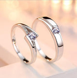 Anneau de couple avec diamants simulés – Une paire d’alliances en argent 925 pour hommes et femmes – Bagues avec lettrage et diamants