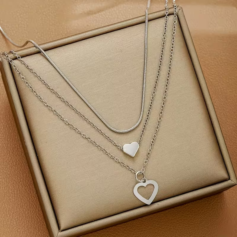 Collier cœur superposé doré AIVEO – Élégant, polyvalent, quotidien et fêtes