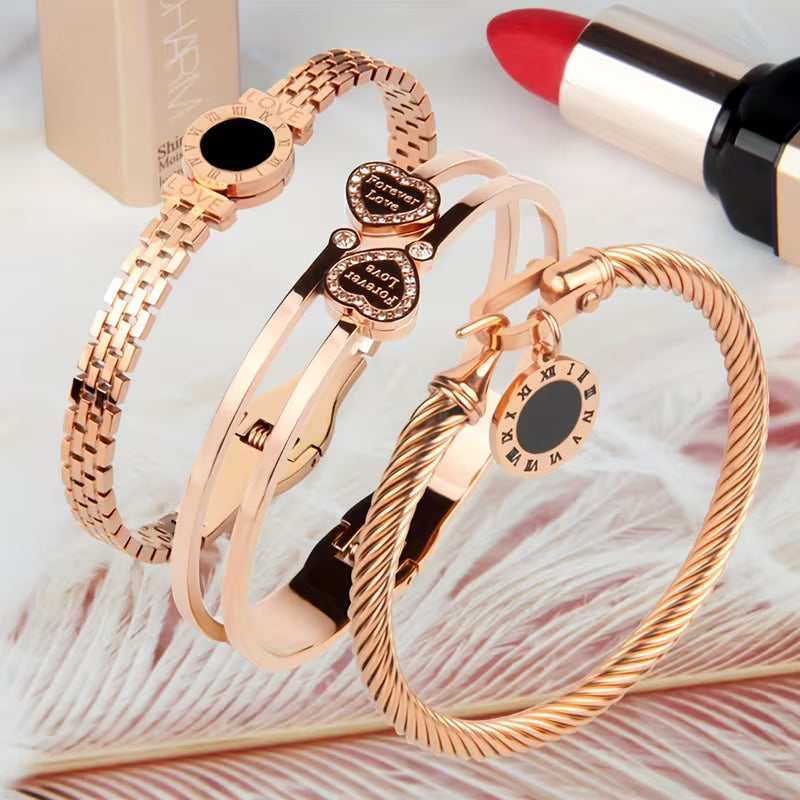 Ensemble de 3 bracelets Love pour femmes Acier inoxydable, rétro et cadeau Saint-Valentin
