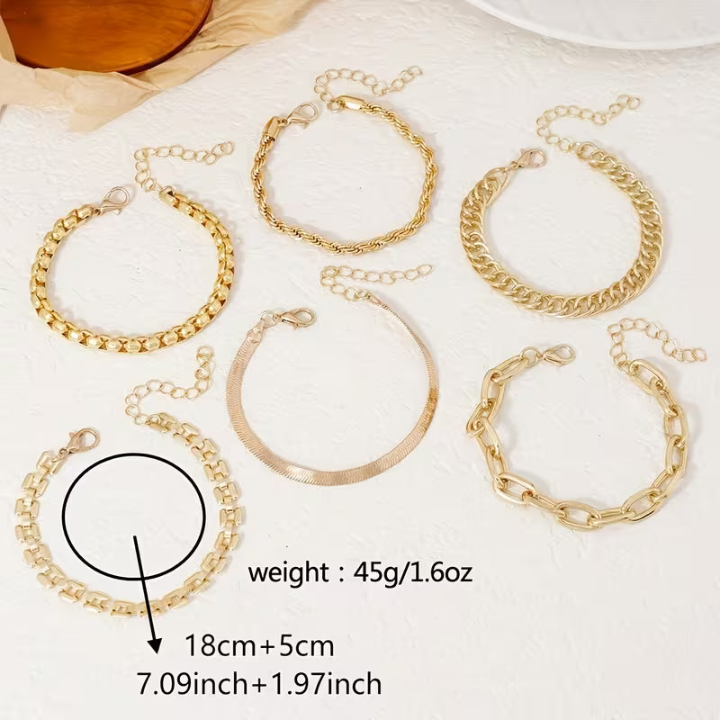 Ensemble de 6 bracelets chaînes punk pour femmes  Vintage, superposés, parfaits comme cadeau