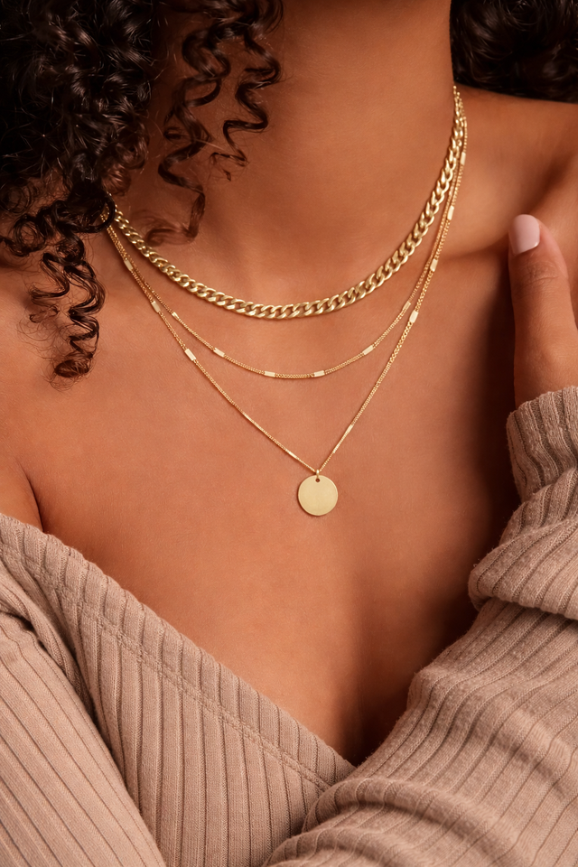 Collier doré superposé en acier inoxydable pour femme, élégant et résistant à la décoloration