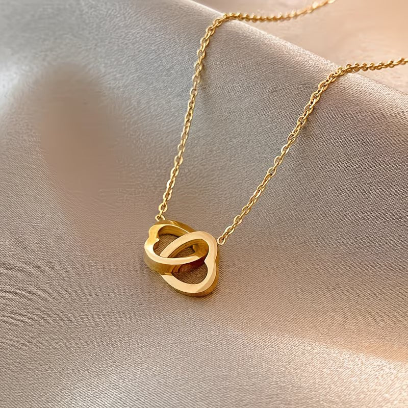 Collier pendentif double anneau en acier inoxydable, unisexe, style coréen