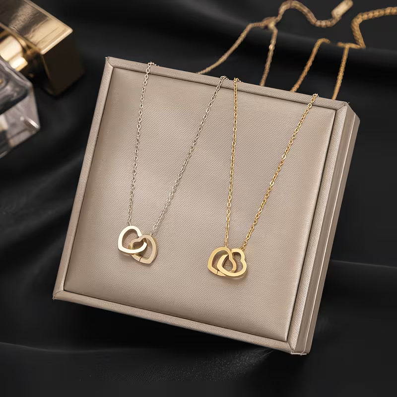 Collier pendentif double anneau en acier inoxydable, unisexe, style coréen