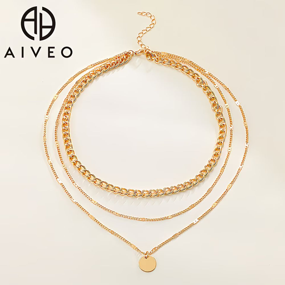 Collier doré superposé en acier inoxydable pour femme, élégant et résistant à la décoloration