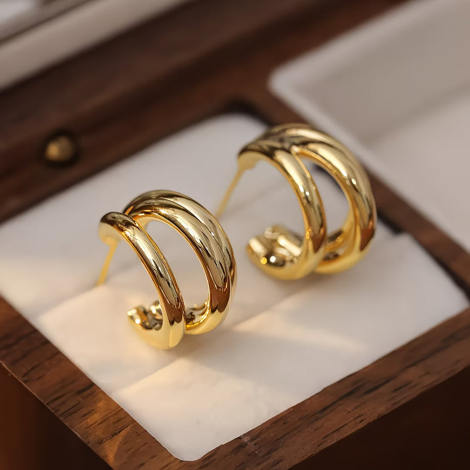 Boucles d’oreilles dorées et argentées en acier inoxydable hypoallergénique de haute qualité