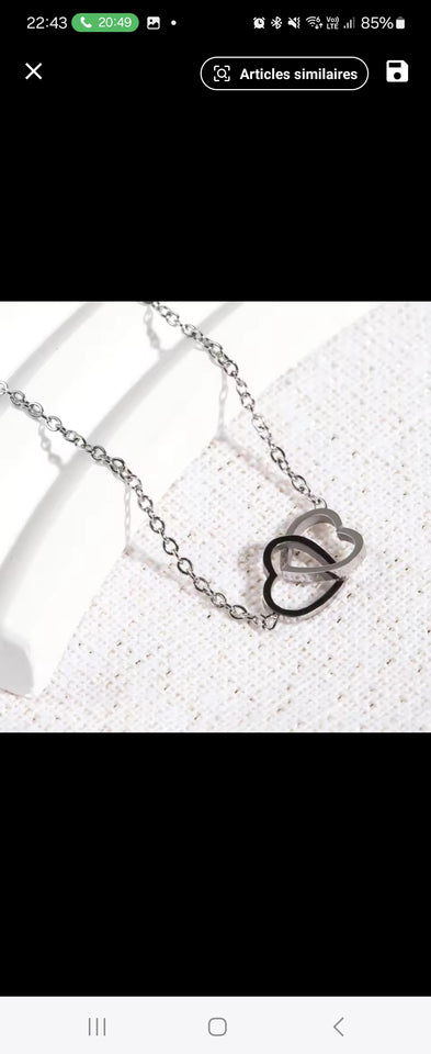 Collier pendentif double anneau en acier inoxydable, unisexe, style coréen