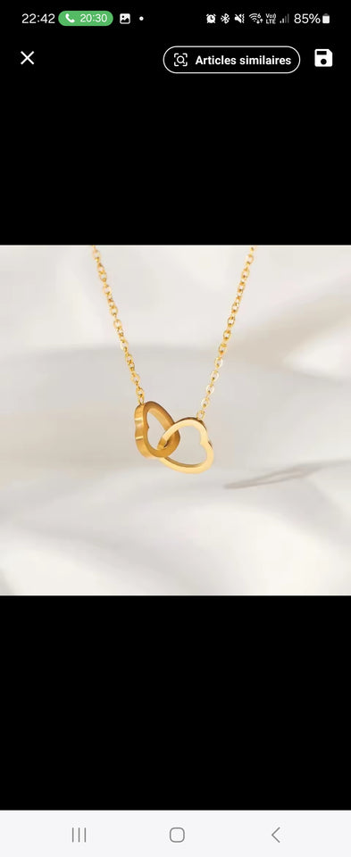 Collier pendentif double anneau en acier inoxydable, unisexe, style coréen