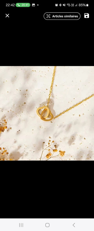 Collier pendentif double anneau en acier inoxydable, unisexe, style coréen