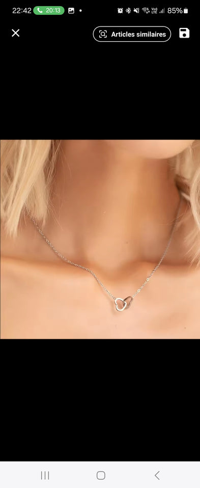 Collier pendentif double anneau en acier inoxydable, unisexe, style coréen