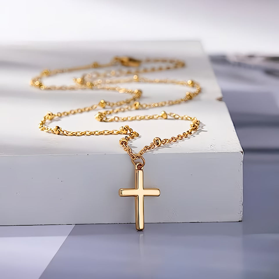 Collier croix doré en acier inoxydable 316 pour femme, élégant et résistant