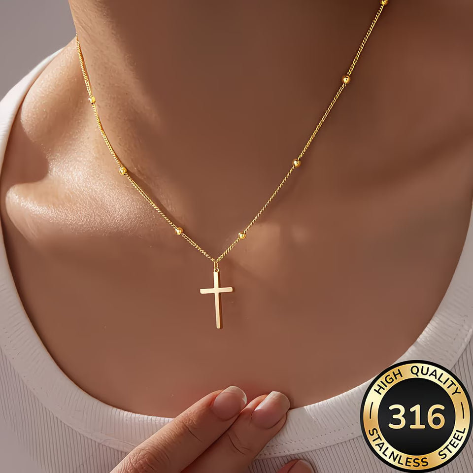 Collier croix doré en acier inoxydable 316 pour femme, élégant et résistant